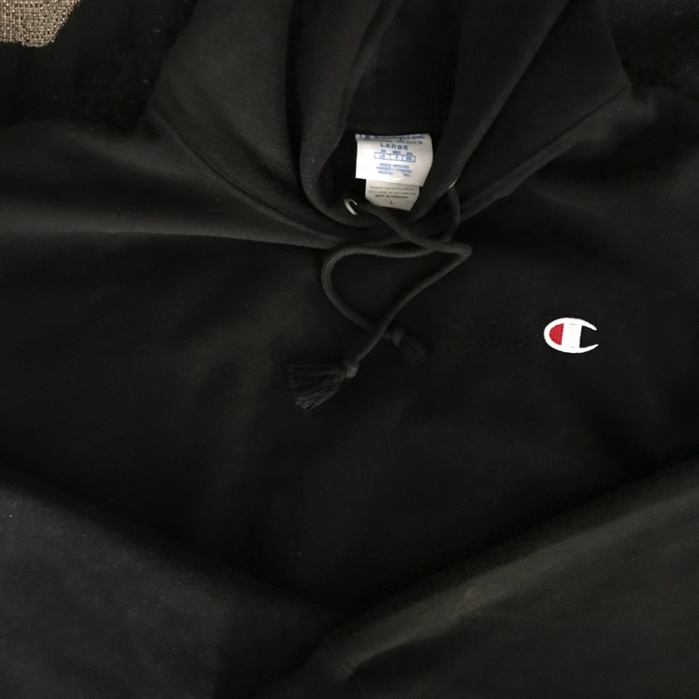 UO Black Champion Reverse Weave Hoodie Sweatshirt